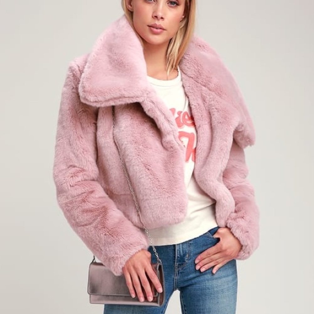 ROSALIND MAUVE PINK CROPPED FAUX FUR JACKET